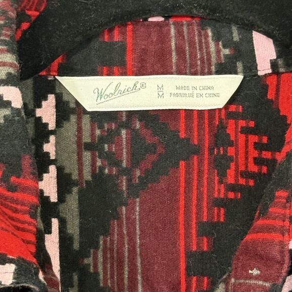 Woolrich Red Black Aztec Long Sleeve Flannel Button Up Shirt Top Women's M - Picture 3 of 9